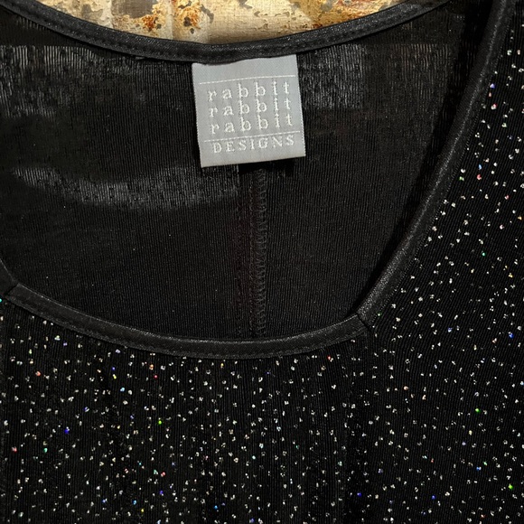 VINTAGE Rabbit Rabbit Rabbit Black Long Sleeve Sparkle Dress - Picture 2 of 4